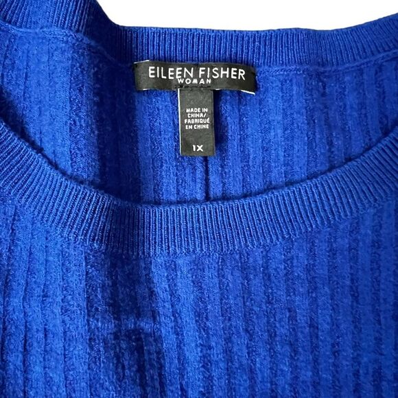 Eileen Fisher Luxe Merino Wool Ribbed Box Top Sweater 1X Royal Blue - Picture 5 of 9